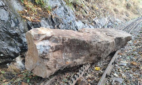 Image of boulders fell on the railway track 