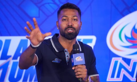  Mumbai Indians captain Hardik Pandya during a press conference ahead of the IPL 2025. (PTI)