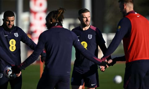 Jordan Henderson during a training session with the England team 