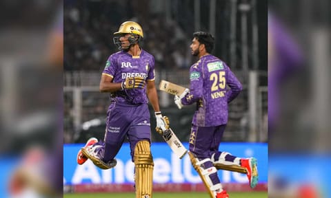  Kolkata Knight Riders' Angkrish Raghuvanshi and Venkatesh Iyer during the match (PTI) 