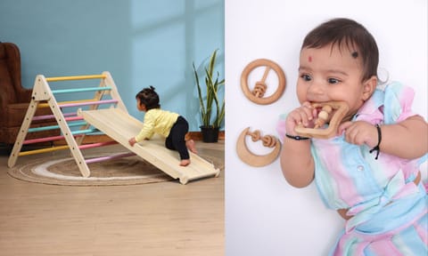 Kids products Pikler climber and Teethers in wooden
