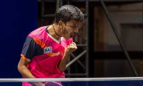 Anirban Ghosh celebrating his victory against a perfectly placed Shot 