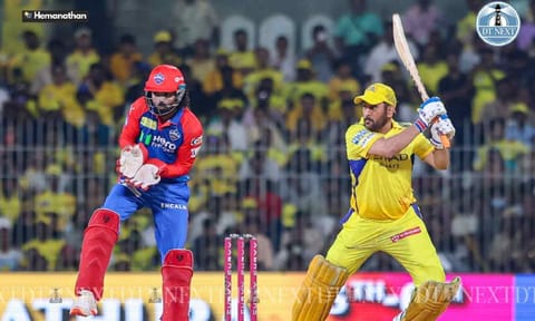 MS Dhoni plays a shot during the match against Delhi Capitals (Photo credit: Hemanathan M)