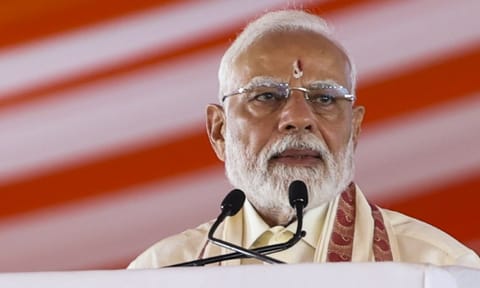 Prime Minister Narendra Modi addresses the gathering during the inauguration of the Pamban sea bridge and flagging off of the new Rameswaram-Tambaram (Chennai) train service, in Rameswaram (PTI) 