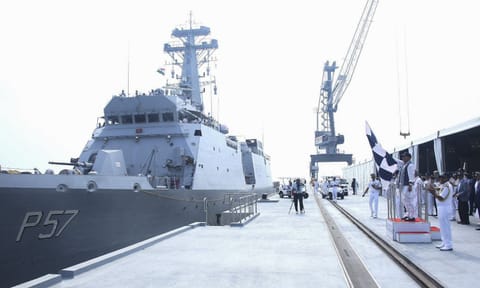 Indian Navy crew members and 44 naval personnel from nine friendly foreign nations, was flagged off by Defence Minister Rajnath Singh from Karwar naval base in Karnataka (PTI) 