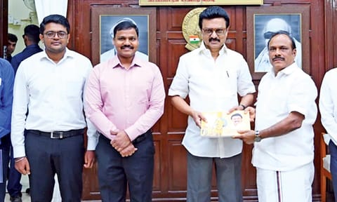 Labour Minister CV Ganesan with CM Stalin 