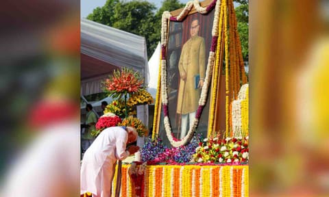 Prime Minister Narendra Modi pays tribute to BR Ambedkar on his birth anniversary, in New Delhi, Monday (PTI)