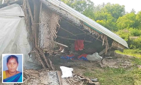 Hut where victim Karpagavalli (inset) was sleeping 