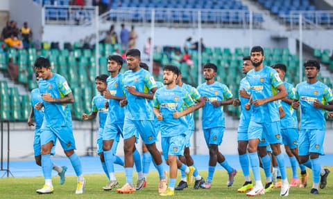 Chennaiyin FC players train at the JLN stadium ahead of Durand Cup in 2024 