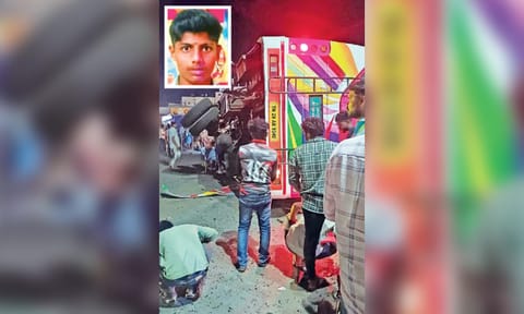 The capsized bus and deceased Surya (inset) 