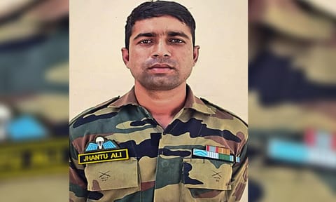 Havildar Jhantu Ali Shaikh of the Indian Army, who was killed in an encounter between security forces and terrorists during a search operation in Udhampur district, Jammu and Kashmir on Thursday (PTI) 