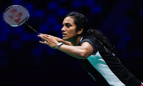 PV Sindhu in action against Indonesia's Putri Wardani 