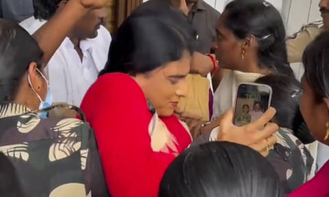 Andhra Pradesh Congress President YS Sharmila at her residence, in Vijayawada, Wednesday, April 30, 2025 (PTI) 