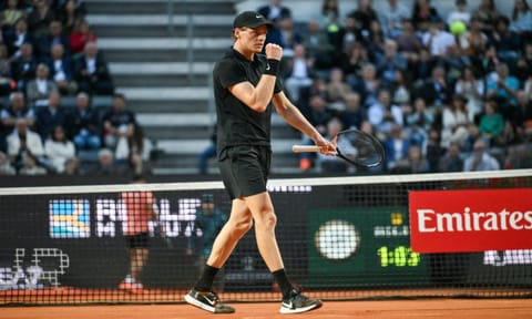 Jannik Sinner celebrates after winning the match 