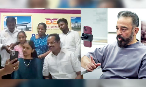 Actor-politician Kamal Haasan interacting with the girl via video conference on Saturday 