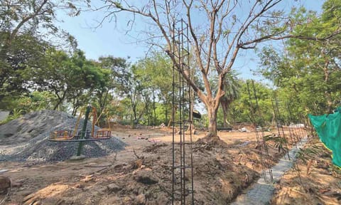 A park being constructed with a dedicated play area for kids 