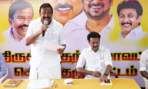 Minister KN Nehru addressing party cadre in Tiruchy on Thursday (File photo)