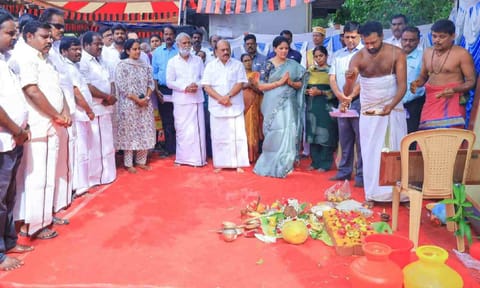 TM Anbarasan and PK Sekarbabu lay foundation stone for the Iyyappanthangal Bus Depot upgradation project (X/@thamoanbarasan)