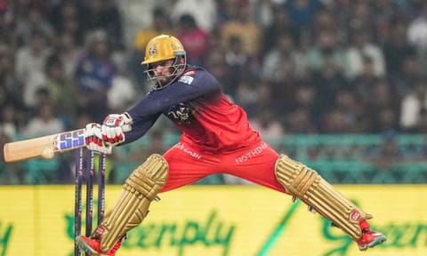  Jitesh Sharma plays a shot during the match between Lucknow Super Giants and Royal Challengers Bengaluru (PTI)
