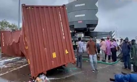 Container from MSC ELSA 3 washes ashore at Kollam, Kerala (ANI)