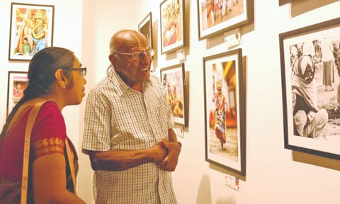 Visitors admiring the photographs showcased at Confluence, Photographic Society of Madras’s exhibition at Lalit Kala Akademi (Photo: Thabin Sakthinesh M) 