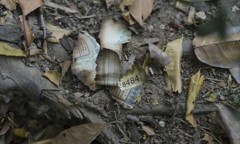 Burnt pieces of a currency note seen among debris near the residence of Delhi High Court judge Justice Yashwant Varma, in New Delhi, Sunday, March 23, 2025 (PTI) 