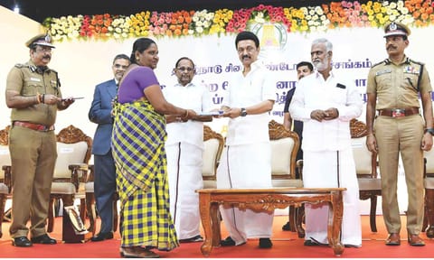 File picture shows CM Stalin handing over financial aid to a discharged prisoner in May ’23 