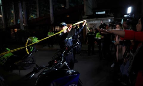 Police officers cordon off the area where Colombian Senator Miguel Uribe Turbay of the opposition Democratic Center party, was shot during a campaign event, in Bogota, Colombia, June 7, 2025. | Photo Credit: Reuters
