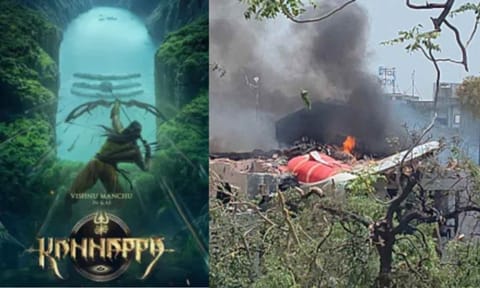  Kannappa movie poster; Visual from the plane crash spot