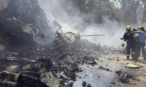 Firefighters work at the site of an airplane that crashed in India's northwestern city of Ahmedabad in Gujarat state, Thursday, June12, 2025 (AP) 