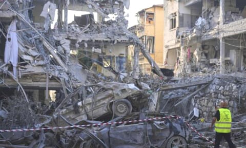 Israeli security forces inspect destroyed residential buildings that were hit by a missile fired from Iran, in Ramat Gan, near Tel Aviv, Israel, (AP)