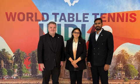 From L to R - WTT Chief Executive Steve Dainton, WTT India Board Member Vita Dani, and Brand Ambassador Achanta Sharath Kamal