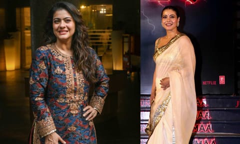 Bollywood actor Kajol poses for photos during a screening of the film 'Maa', in Mumbai (Credit: PTI)