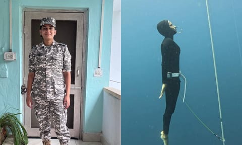 Archana Thiagarajan underwater during an event