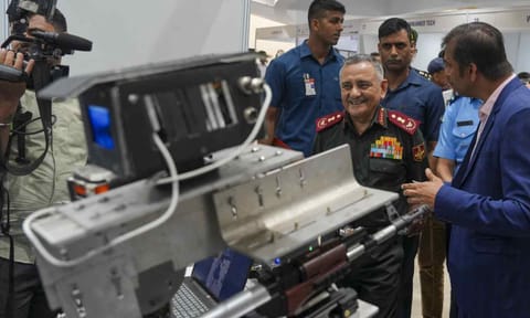 Chief of Defence Staff General Anil Chauhan during a workshop-cum-exhibition on 'Indigenisation of critical components currently being imported from foreign OEMs in the areas of UAV and C-UAS', in New Delhi, Wednesday, July 16, 2025 (PTI) 