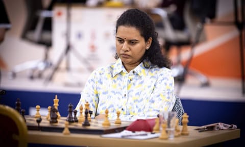 Koneru Humpy on the playing table during her game against Alexandra Kosteniuk 
