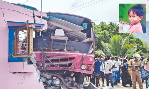 The front portion of the house was also severely damaged in the accident in Dharmapuri on Wednesday; (inset) Advika