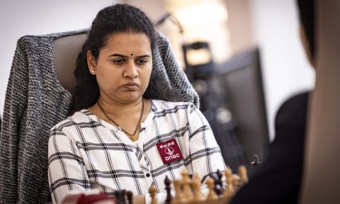 India's Divya Deshmukh reacts during semifinal chess match against China's Tan Zhongyi in FIDE Women's World Cup 2025, in Batumi, Georgia, Tuesday, July 22, 2025 (PTI) 