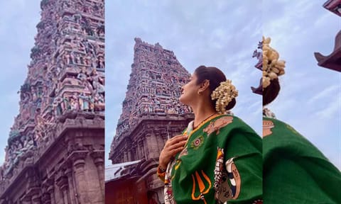 Raveena Tandon seeks blessings at Meenakshi Amman Temple