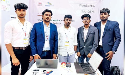 Engineering students John Moses, Kabil Preetham, R Harish, and R Kishor at the Expo