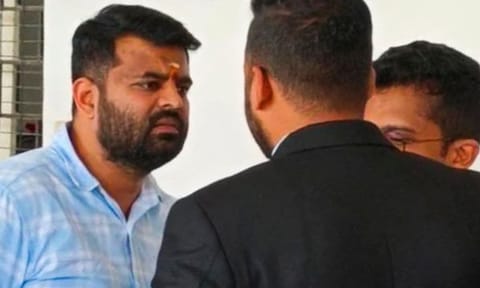 Former MP and suspended JD(S) leader Prajwal Revanna at court premises, in Bengaluru (PTI)