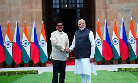 Prime Minister Narendra Modi extended a warm welcome to Philippines President Ferdinand R Marcos Jr at Hyderabad House in New Delhi (Photo/X@MEAIndia)