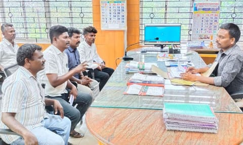 Members of the untouchability eradication front interacting with the Karur DRO M Kannan on Friday