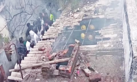 Firefighters dousing the blaze at the Virudhungar unit 