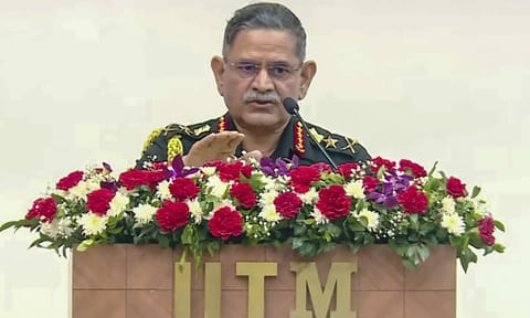 Chief of Army Staff (COAS) General Upendra Dwivedi addresses the gathering at IIT Madras, in Chennai, Sunday, Aug. 10, 2025 (PTI) 