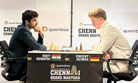 Vidit Gujrathi on the table against Vincent Keymer 