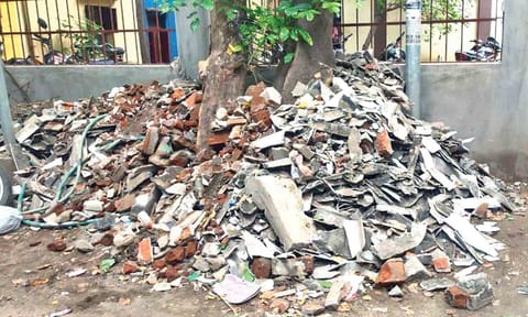 Construction debris near anganwadi in Kodungaiyur 