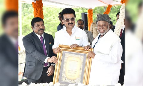 Chief Minister M K Stalin on Friday presented the Thagaisal Tamizhar Award