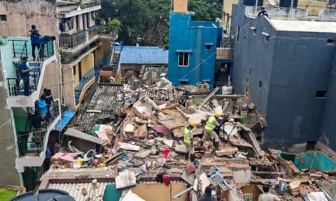 Rescue operation underway following a cylinder blast, in Bengaluru, Friday, Aug. 15, 2025 (PTI) 