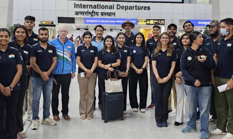 Indian contingent at the airport before departing 